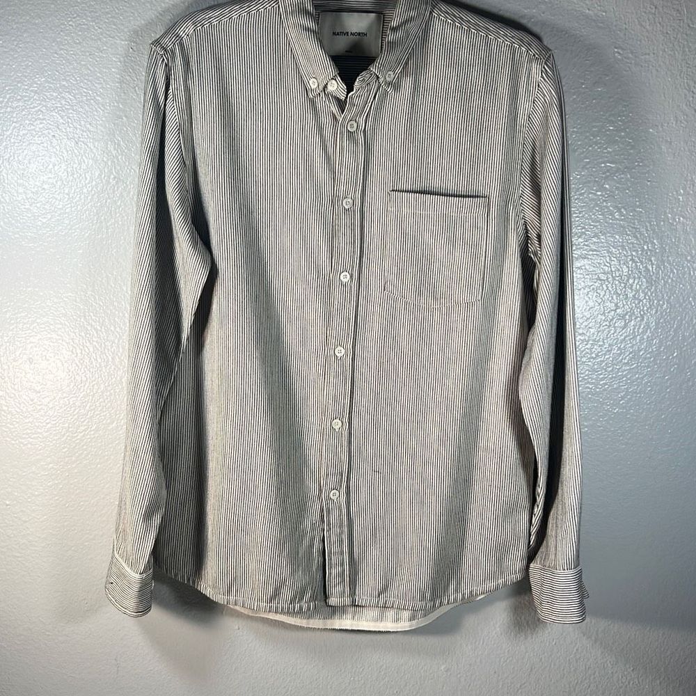 Native North Mens Long Sleeve Striped Button Down Pocket Black White Size Small